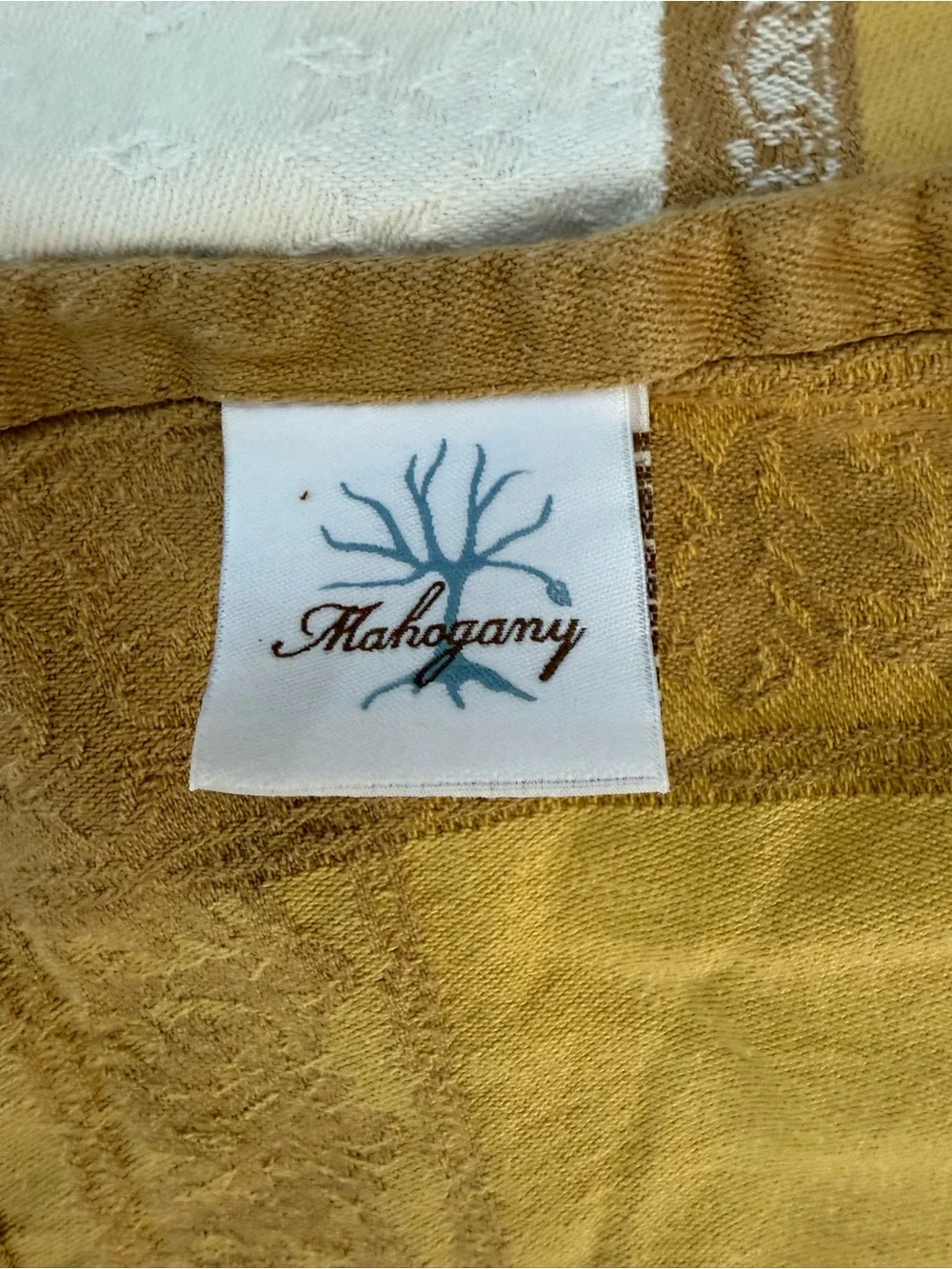 Mahogany Cream Tablecloth with Yellow Ornate Border